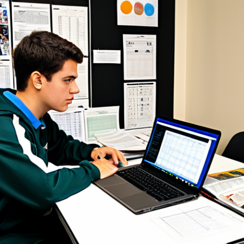 Home 22 Studying with Sports Examples**
"A student at a desk, surrounded by textbooks and notes, fully clothed, appropriate attire, safe for work. The desk is cluttered with sports magazines and statistics printouts. Open textbooks show marketing models illustrated with examples from the NFL and NBA. Laptop displays graphs of ticket sales data. Focus on a determined and focused expression. Perfect anatomy, correct proportions, natural pose, well-formed hands, proper finger count, natural body proportions, professional, modest, family-friendly, safe for work, appropriate content, high quality, professional photography."
**