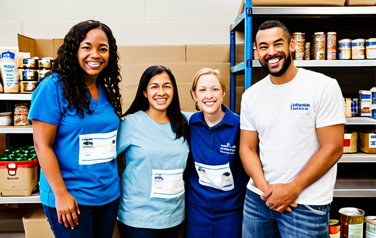 Community Engagement**
"A diverse group of volunteers, fully clothed in casual attire, helping at a local food bank, safe for work, appropriate content, professional photography, modest, family-friendly scene, perfect anatomy, natural proportions, well-lit, daytime, happy and engaged expressions."
**