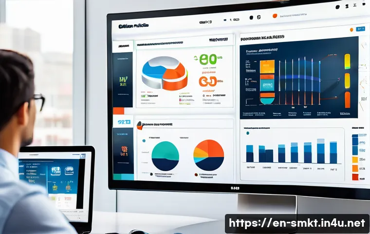 스포츠마케팅 실무에서의 데이터 시각화 활용 - A vibrant, modern interactive sports marketing dashboard displayed on a large screen in a sleek offi...