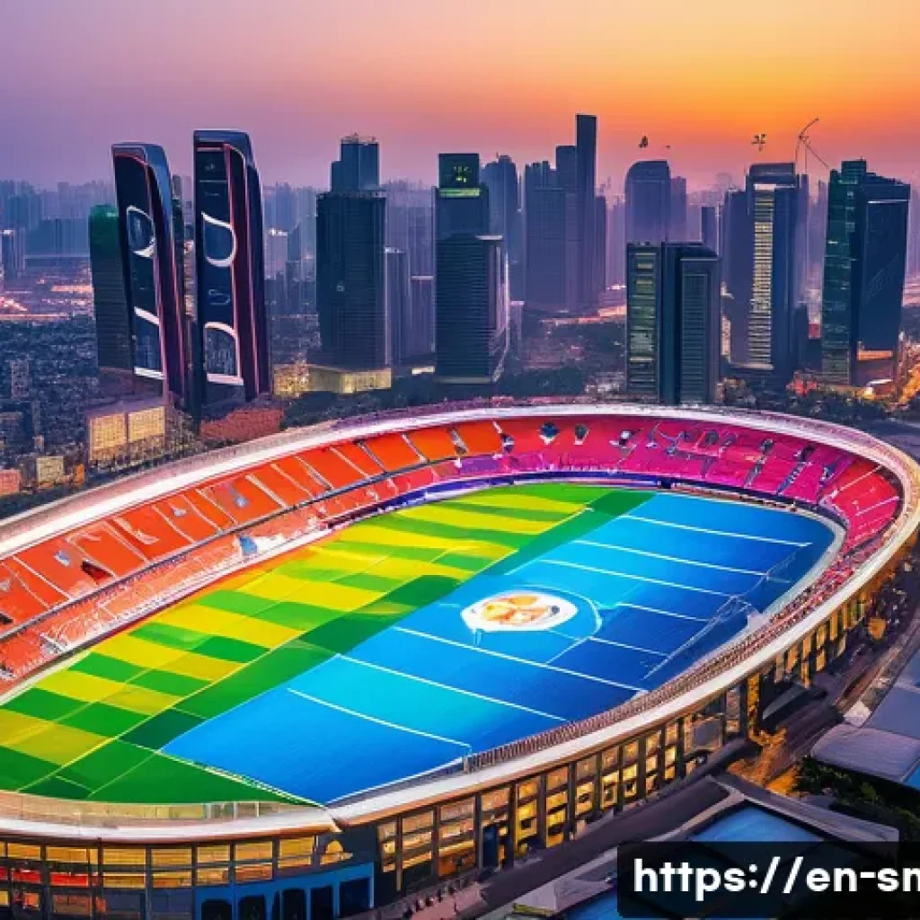 스포츠 이벤트의 경제적 가치 측정 - A vibrant cityscape during a major international sports event, featuring a large modern stadium fill...