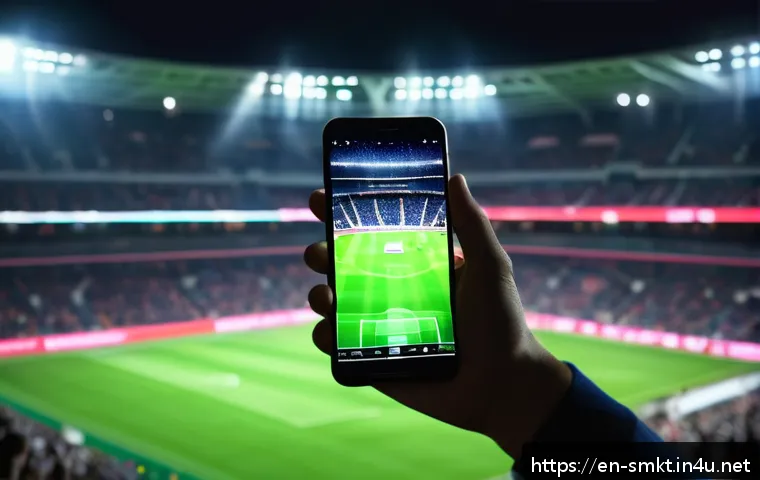 스포츠마케팅 이벤트와 온라인 마케팅 융합 - A vibrant stadium scene at night filled with diverse fans wearing team jerseys and casual clothes, e...