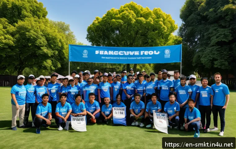 스포츠마케팅에서의 파트너십 구축 방법 - A vibrant scene of a local sports team collaborating with a community-focused brand at a neighborhoo...