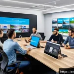 스포츠마케팅 분야에서의 경력 쌓기 전략 - A dynamic sports marketing team brainstorming session in a modern office, featuring diverse professi...